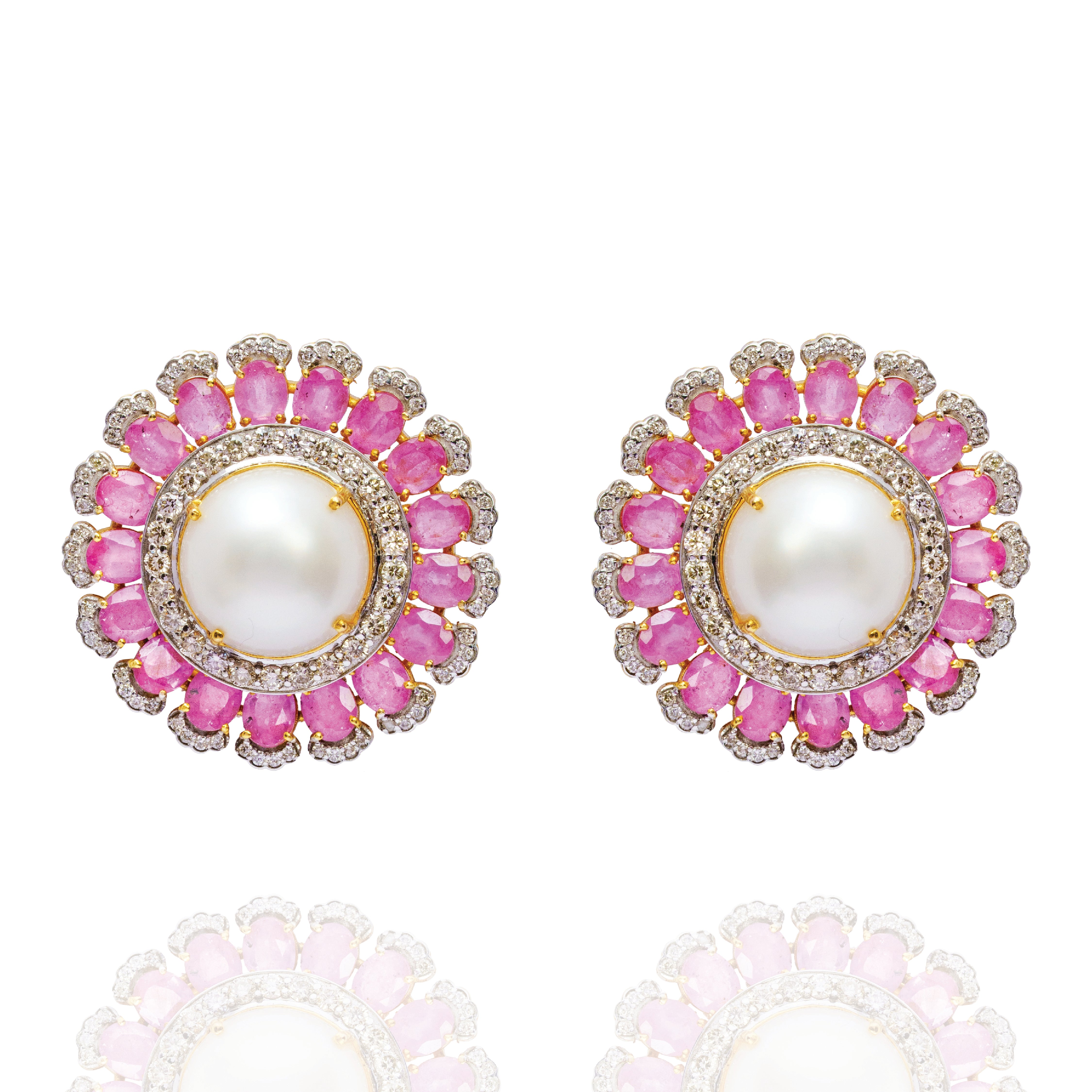 Ivory Petals Pink Sapphire Detachbale Earrings