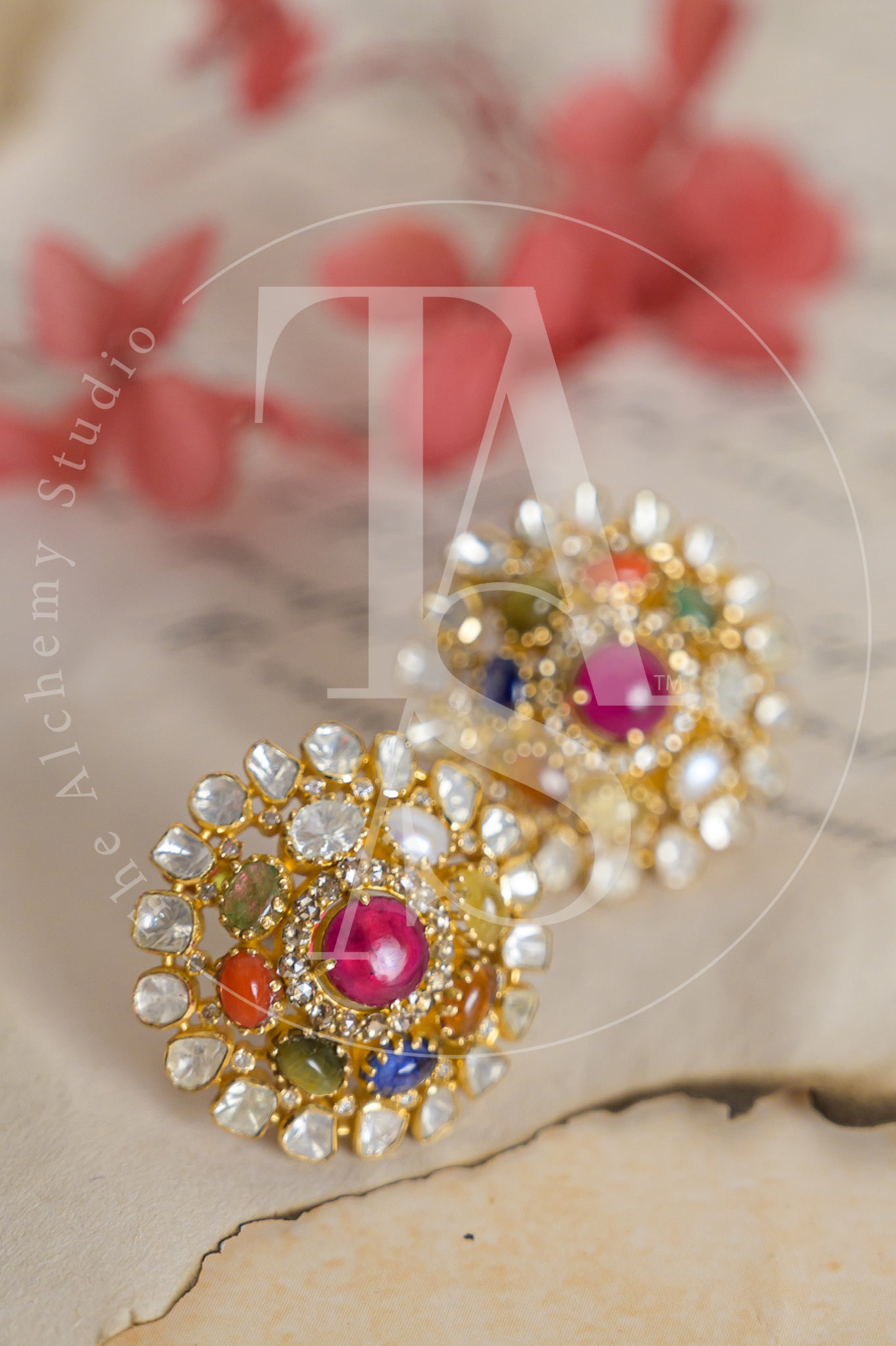 Aasmi Navratan and Polki Earrings