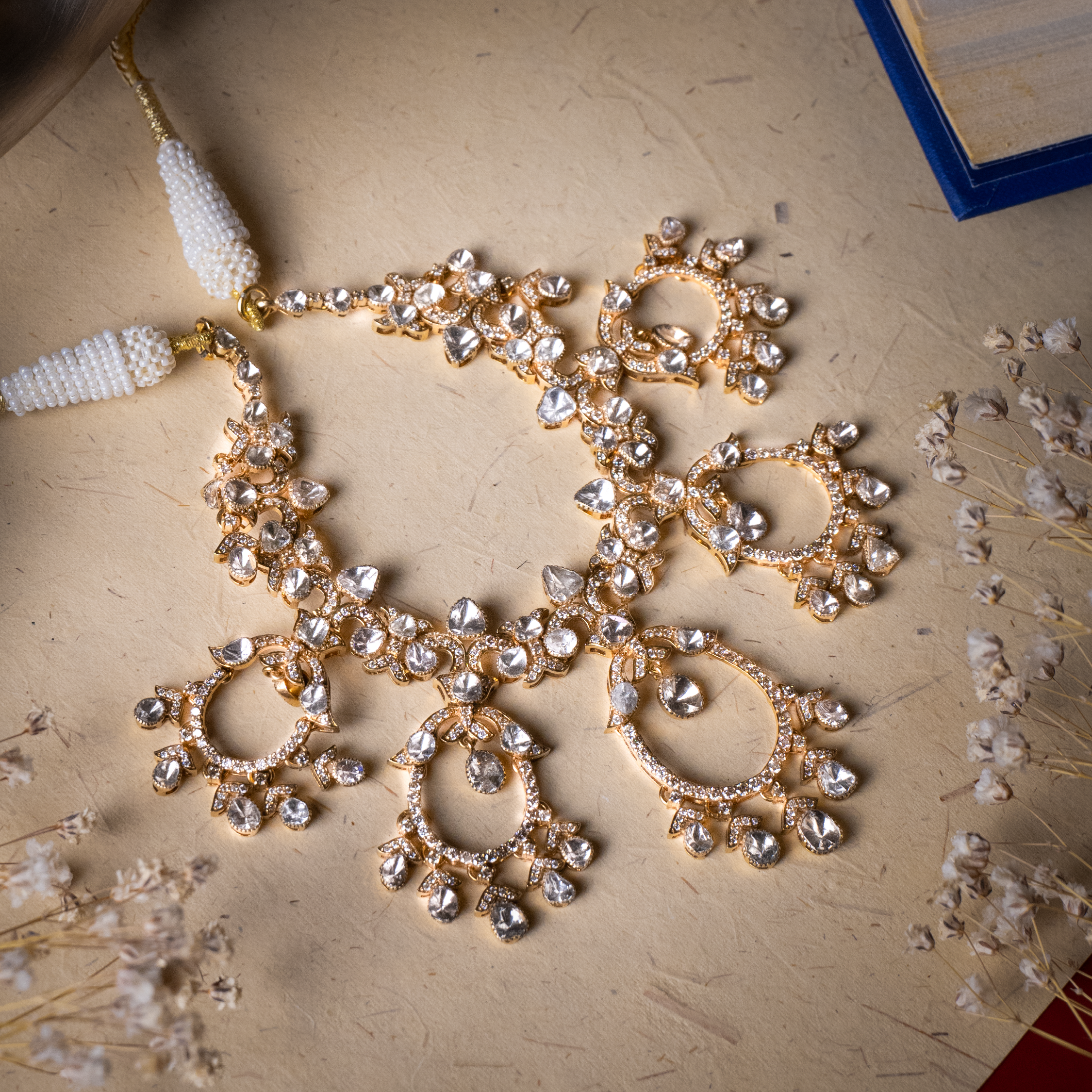 Polki diamond gold necklace, luxury handcrafted traditional fine jewellery for women in India