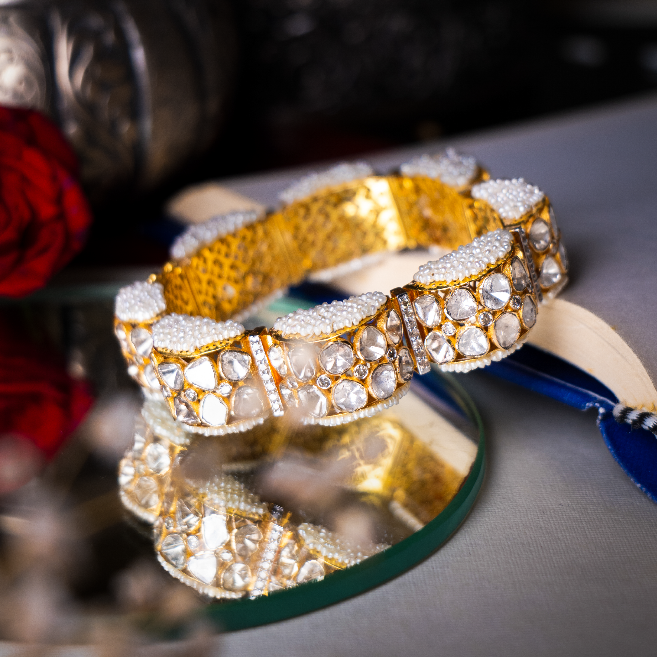 Polki uncut diamond gold bangles, artisanal handcrafted heritage jewellery, luxury Indian fine bracelets