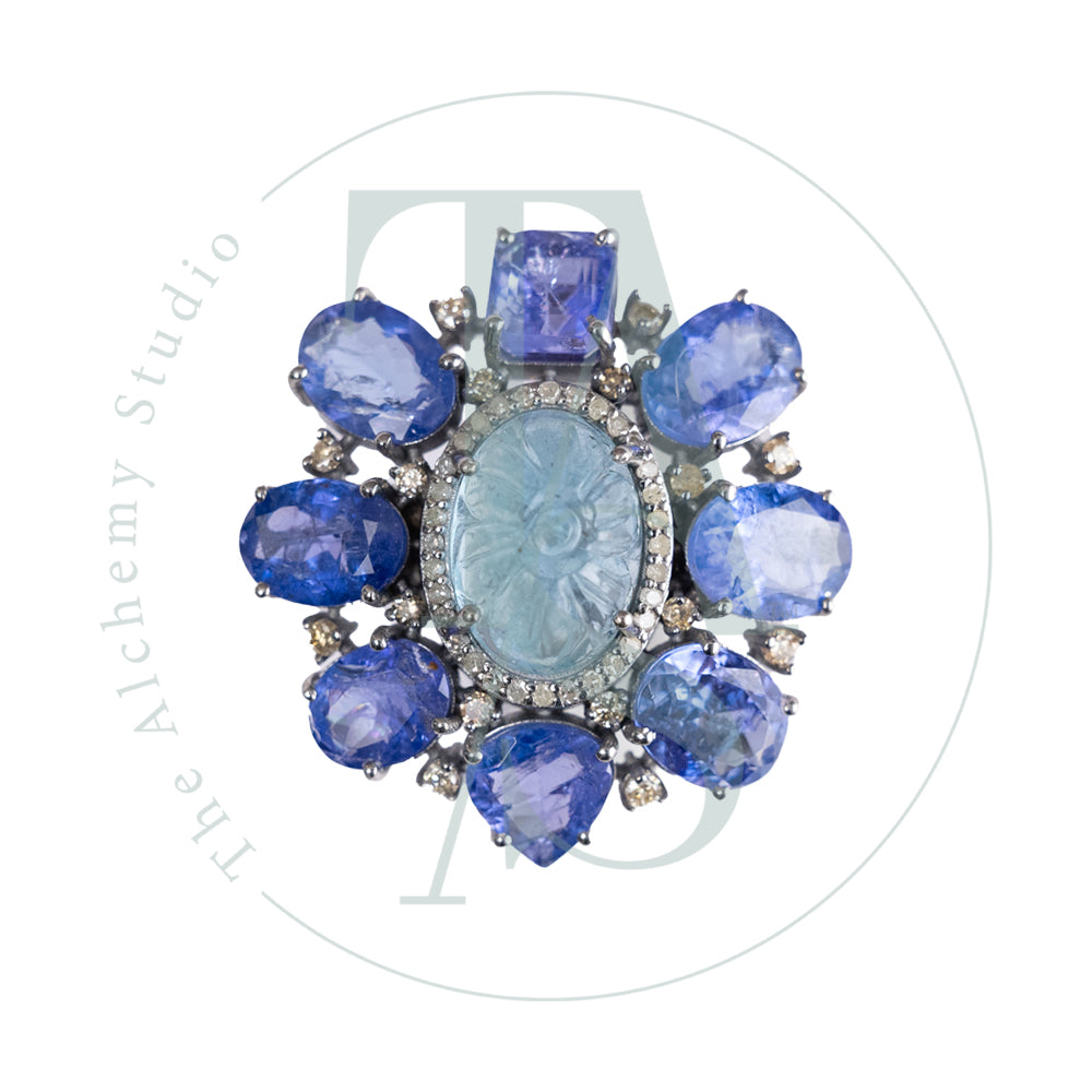 Marnin Tanzanite and Aquamarine Ring