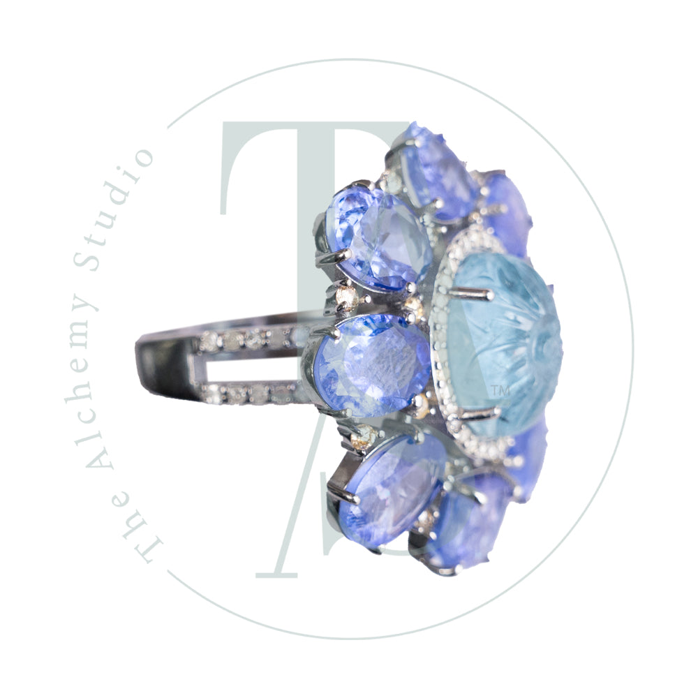 Marnin Tanzanite and Aquamarine Ring