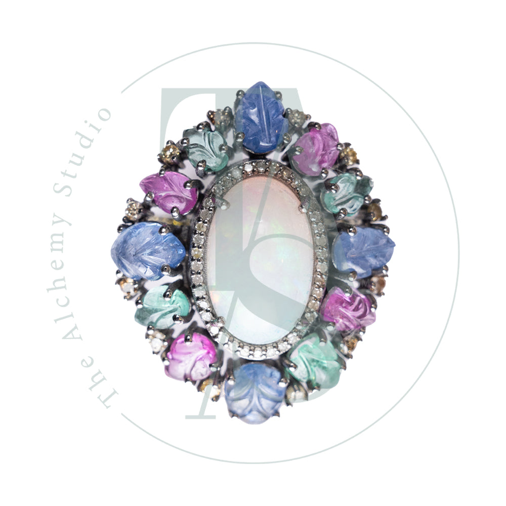 Delphi Opal and Tourmaline Ring