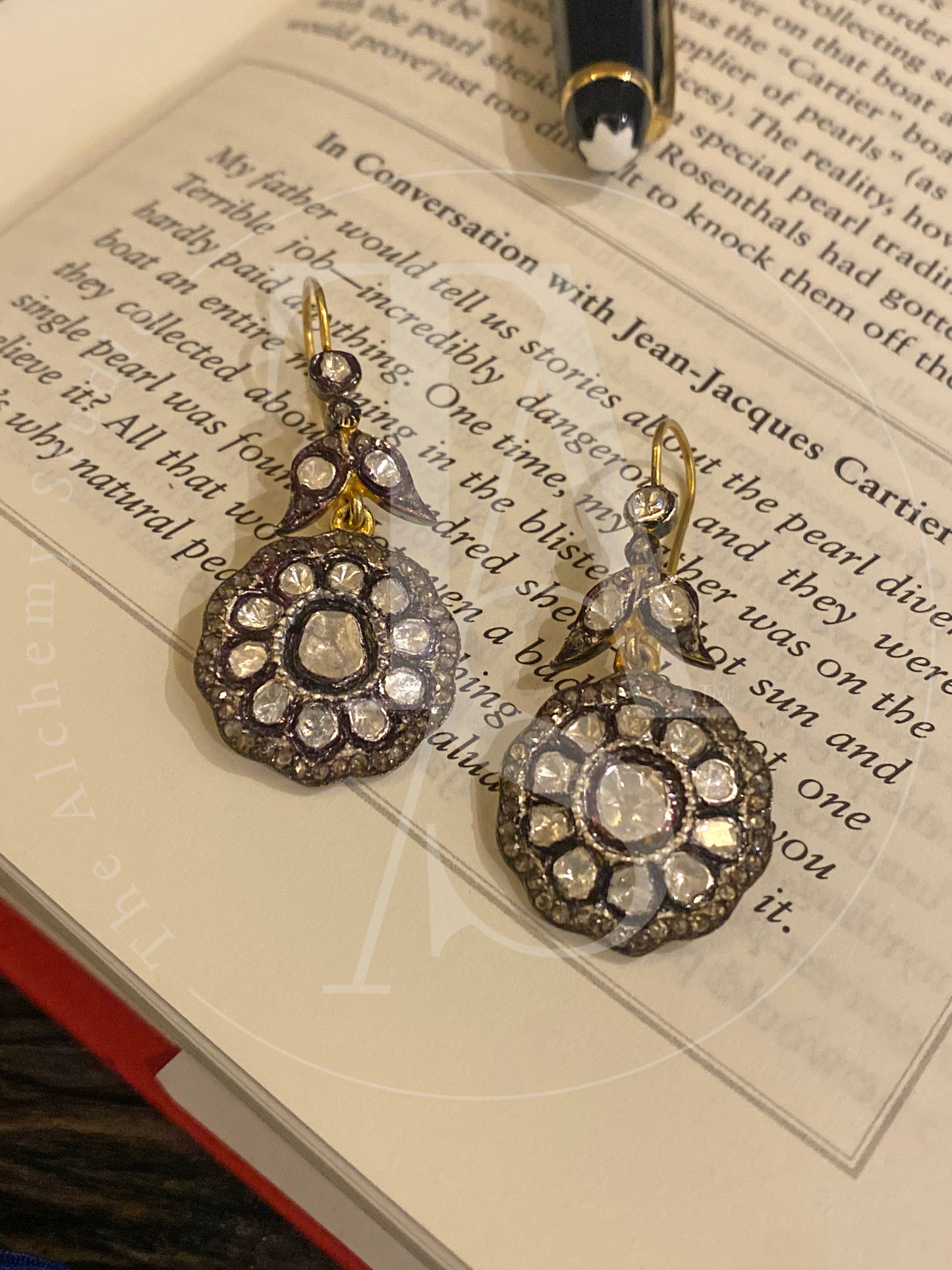 Vintage Uncut Diamond Dangling Flower Earrings