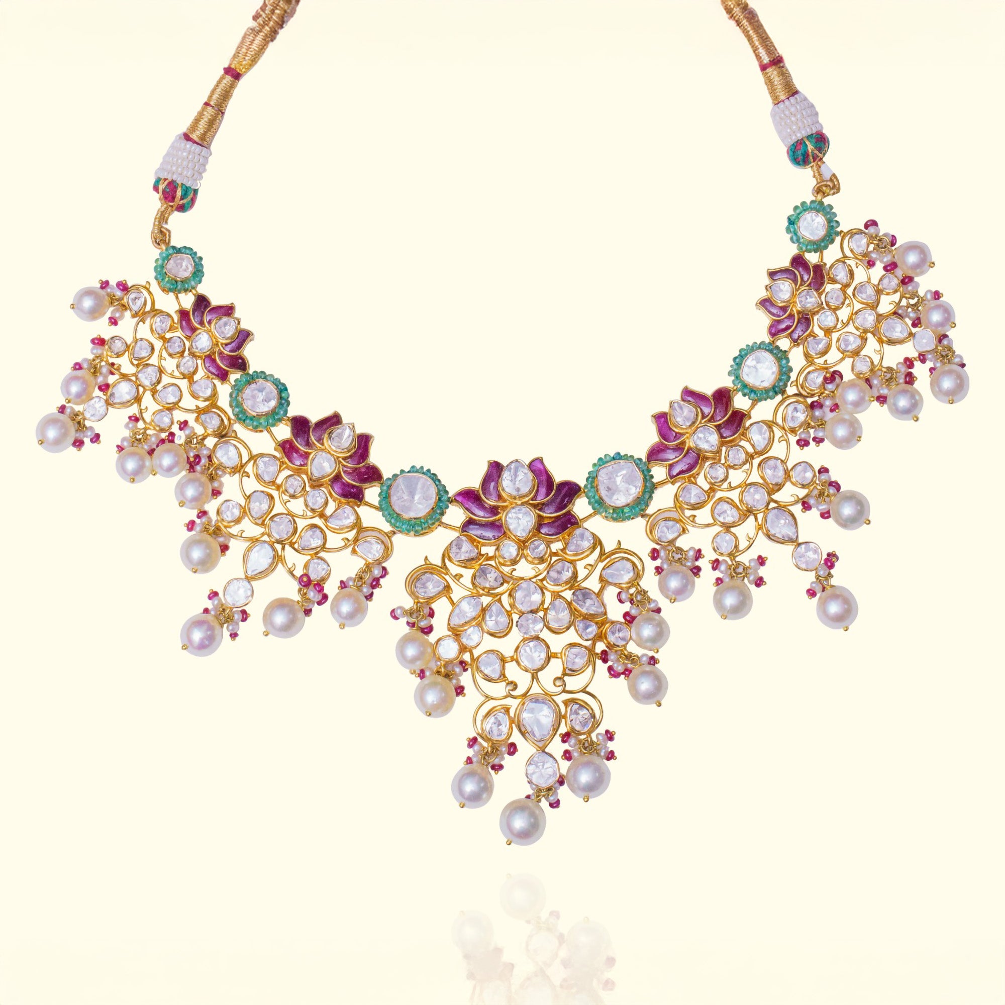 Lotus Ruby Emerald Polki Necklace