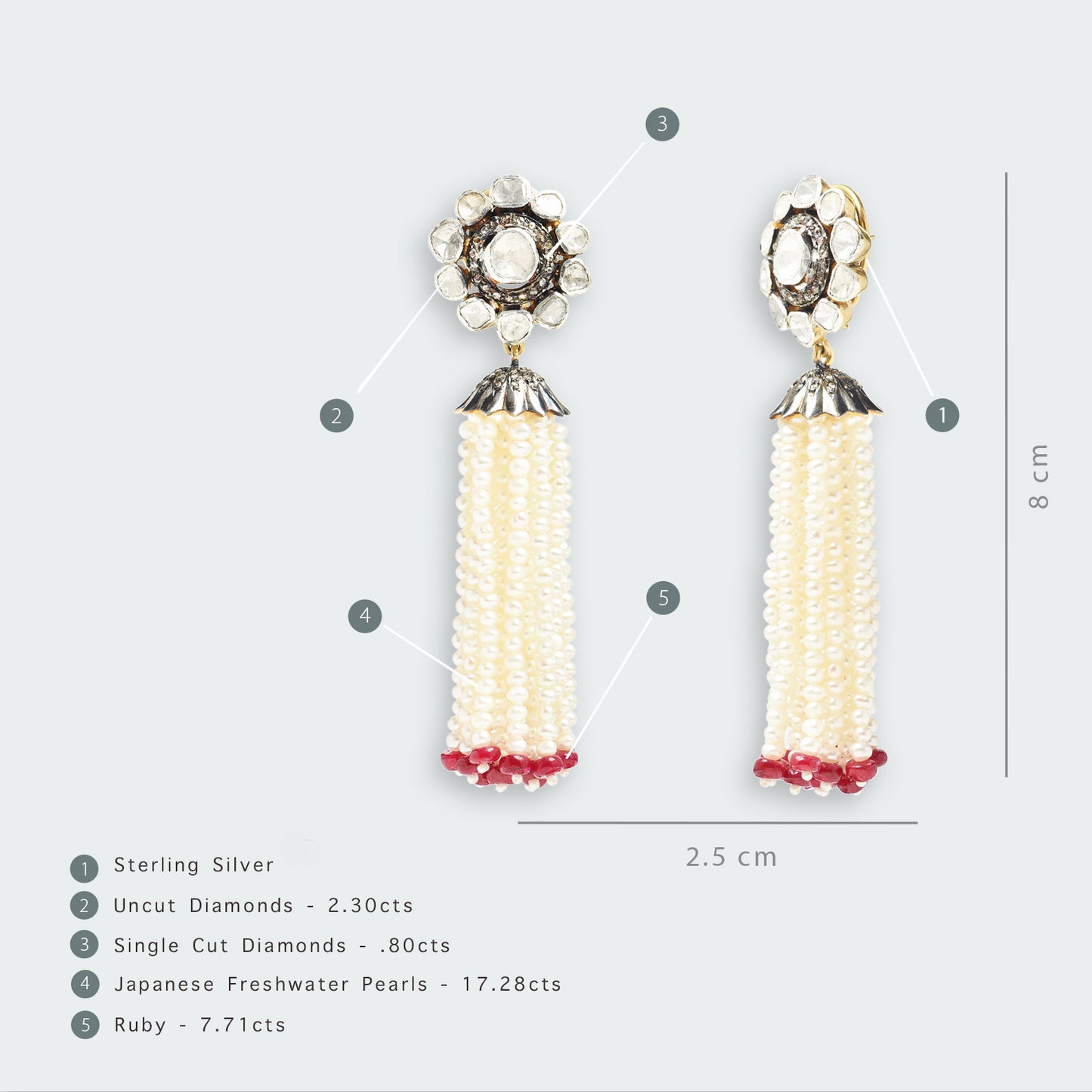 Uncut Diamond Flower Pearl Fringe Earrings