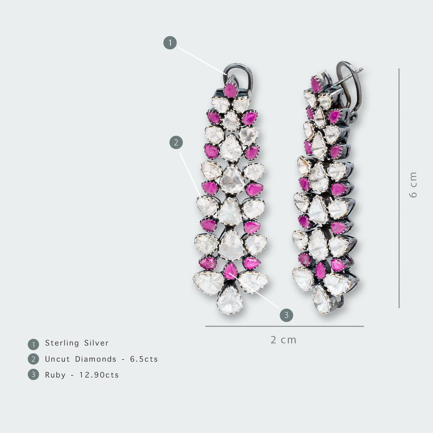 Ruby And Uncut Diamond Waterfall Earrings