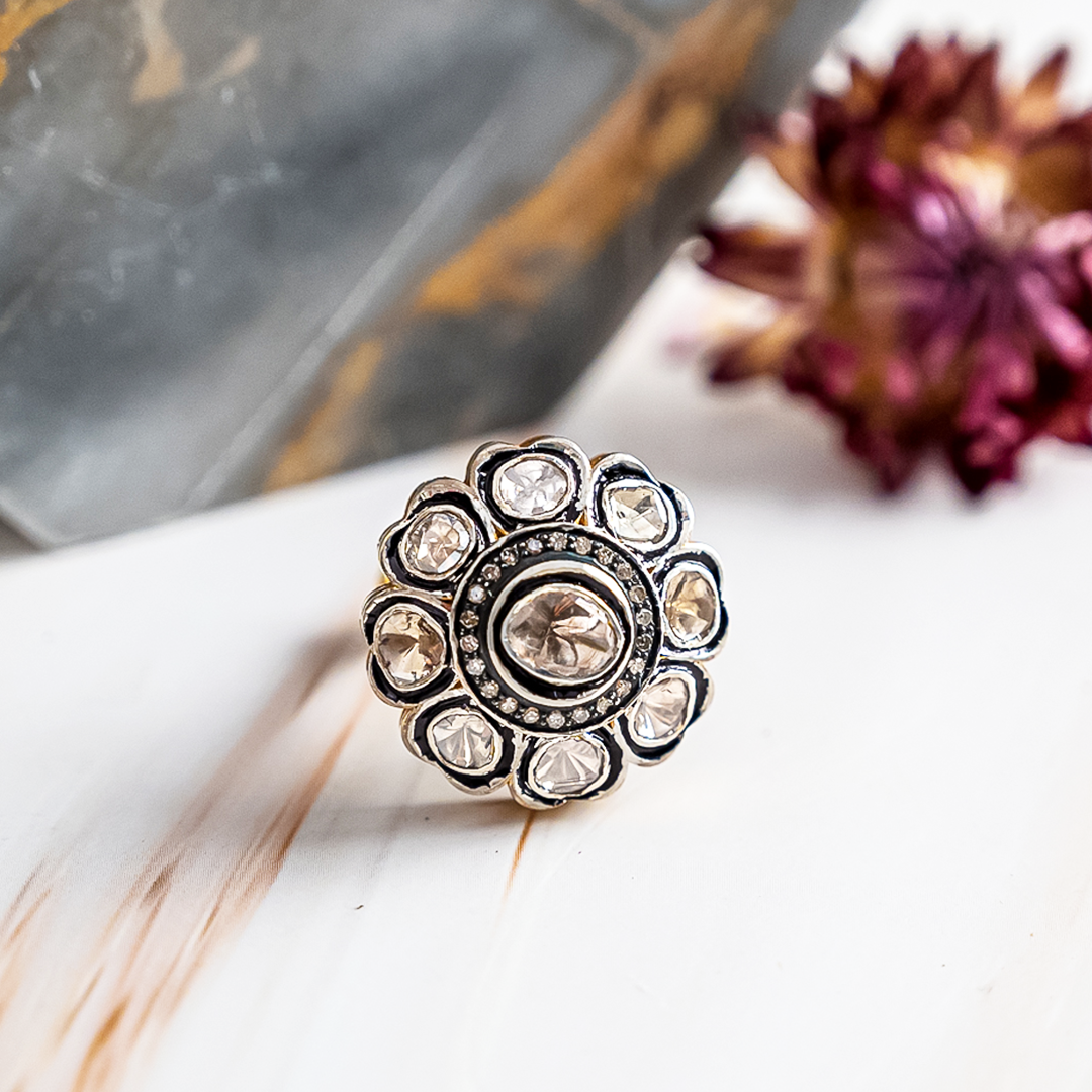 Silverlining Flower Polki Ring