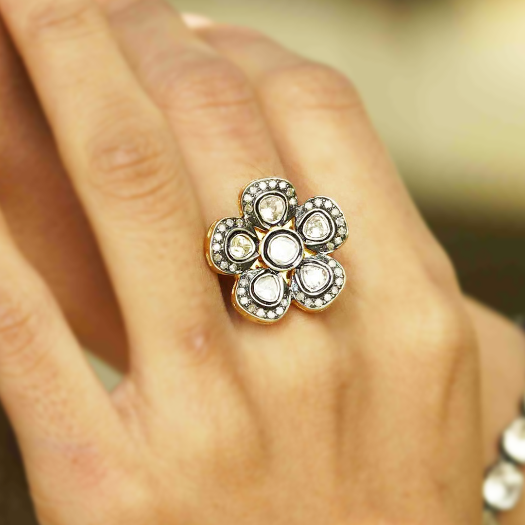 Mini Flower Blossom Polki Ring