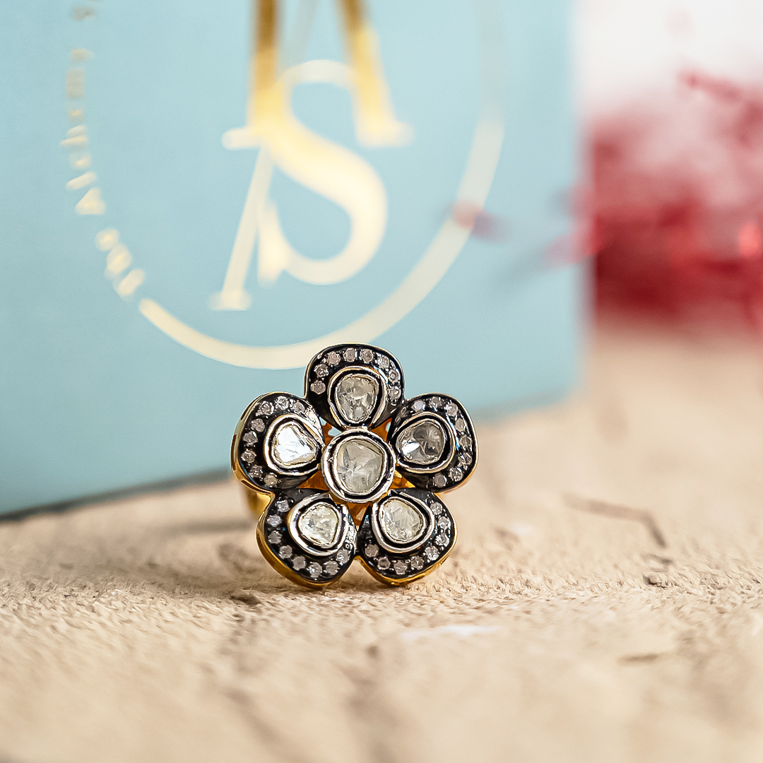 Mini Flower Blossom Polki Ring