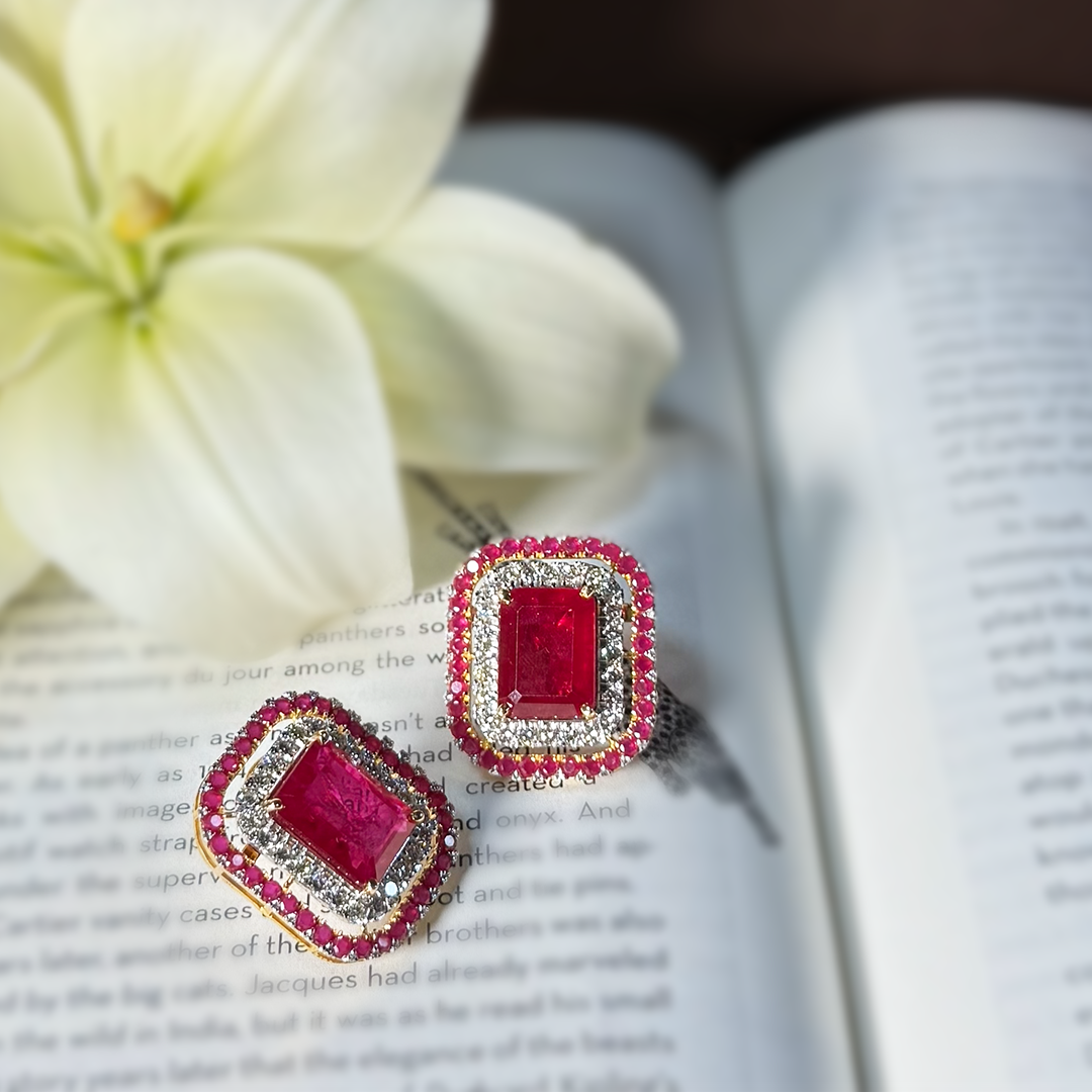 Crimson Glow Ruby Diamond Earrings