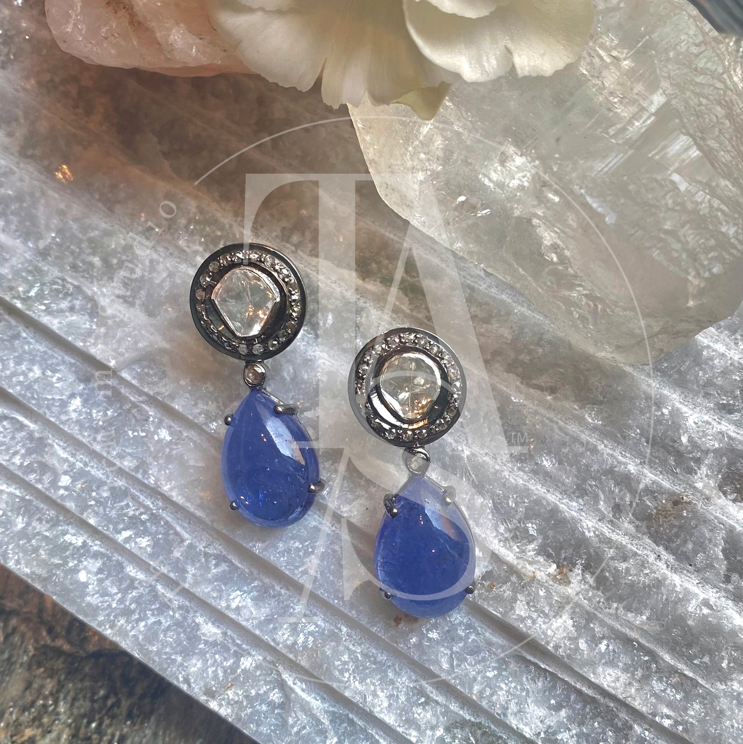 Tanzanite Drop Uncut Diamond Earrings
