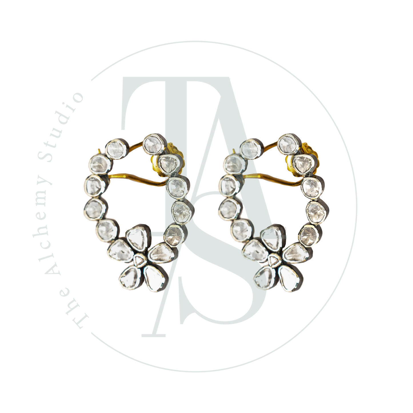 Flower Uncut Diamond Hoops