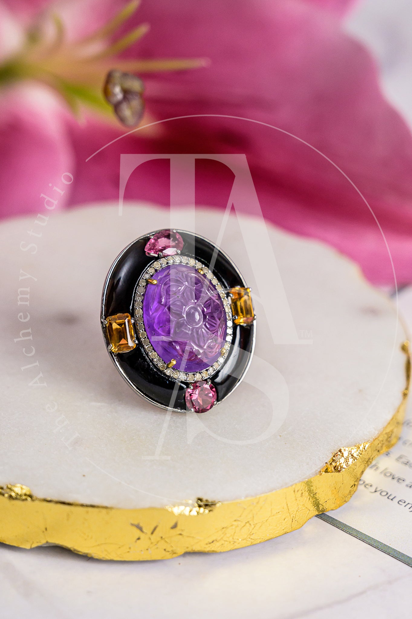 Stena Amethyst and Black Opal Ring