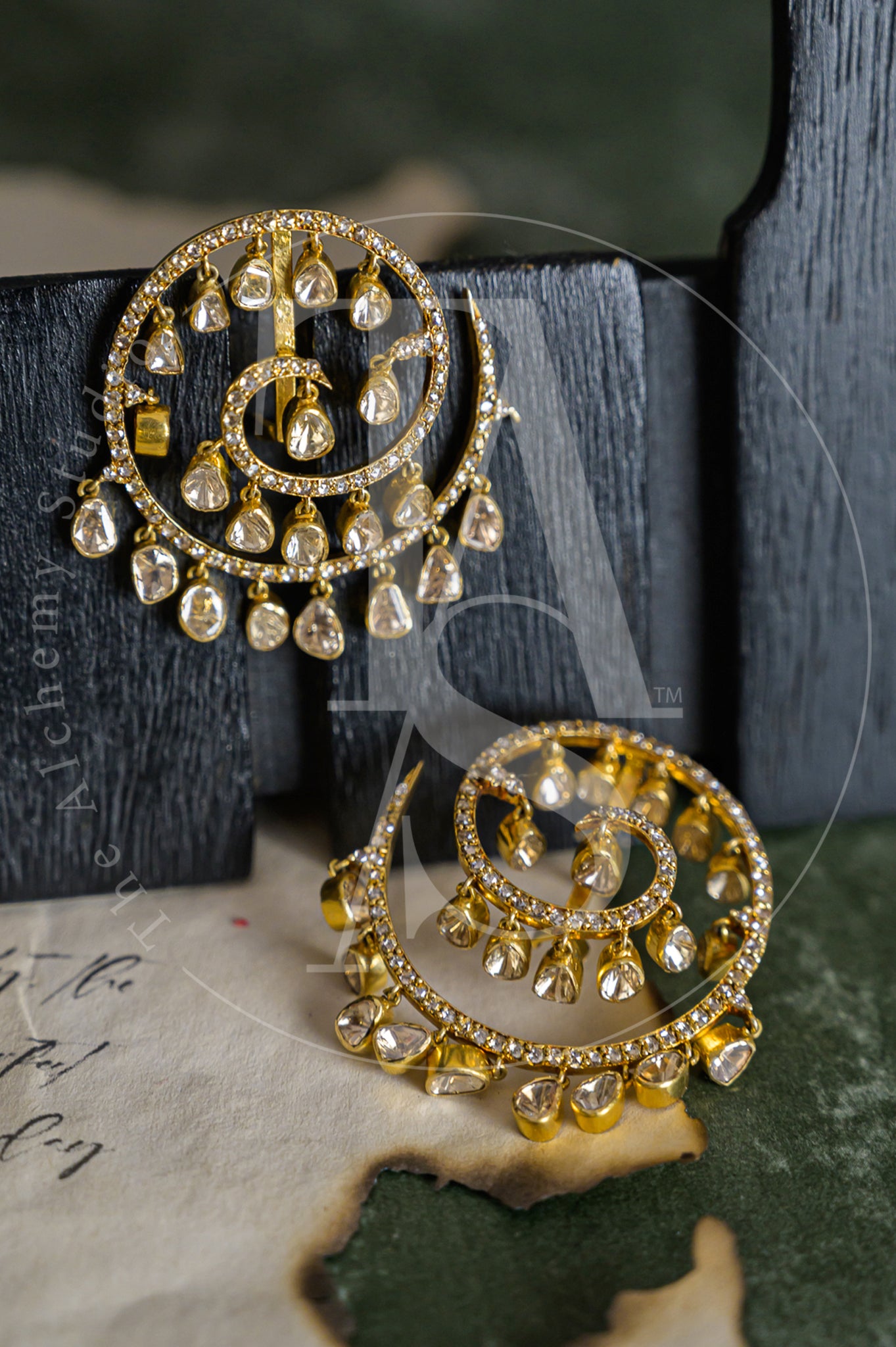 Swirl Polki and Diamond Victorian Balis