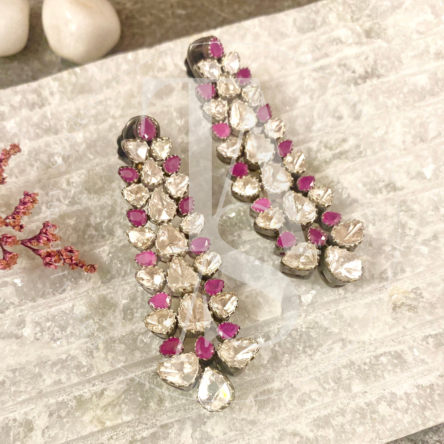 Ruby And Uncut Diamond Waterfall Earrings