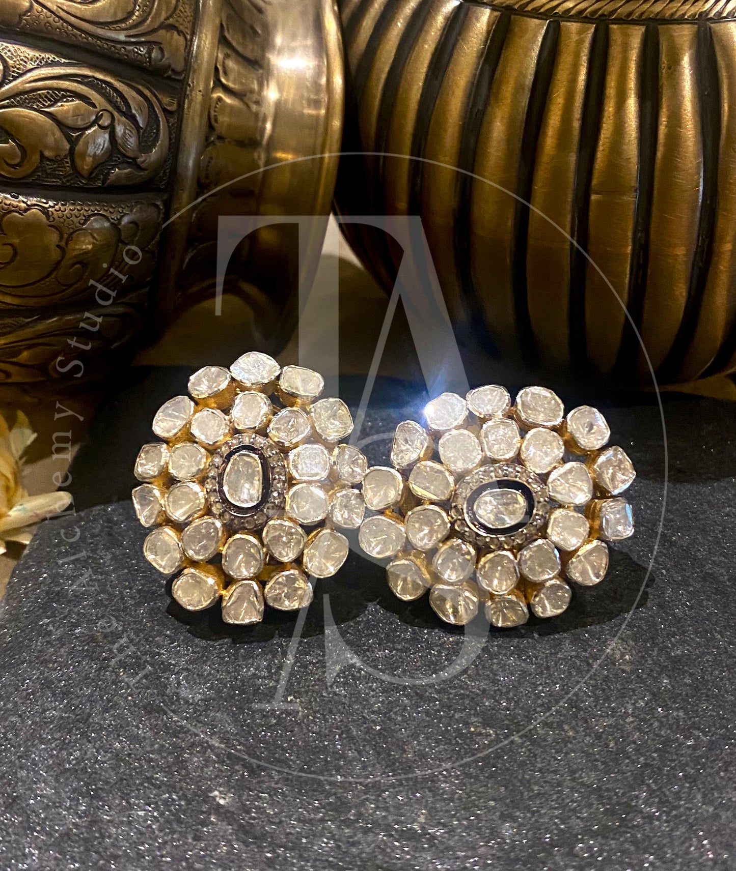 Oval Uncut Diamond Flower Earrings