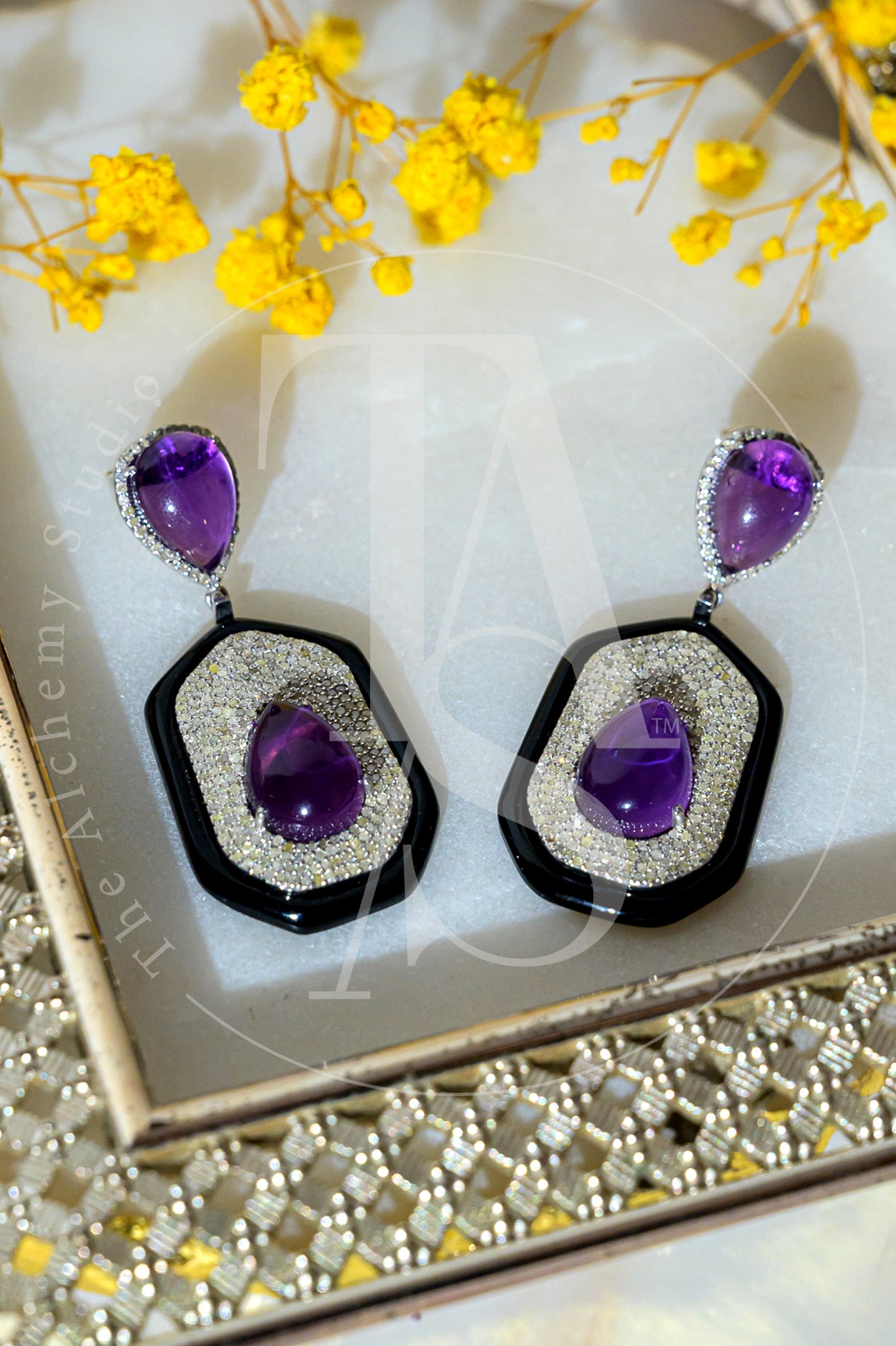 Faena Amethyst and Black Onyx Earrings