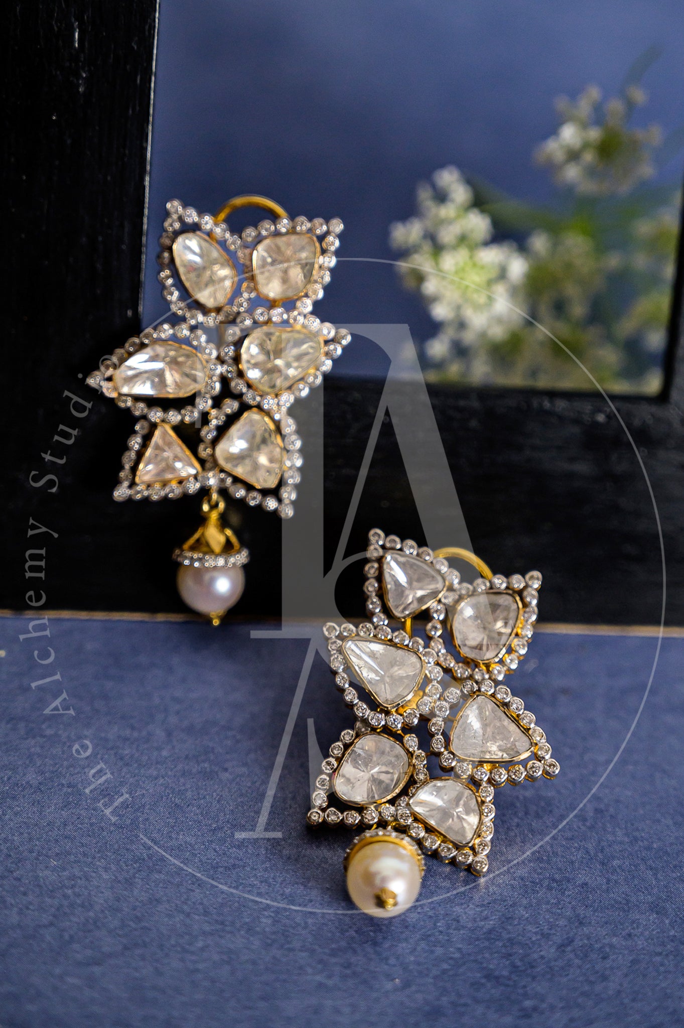Asymmetric Star Polki Earrings