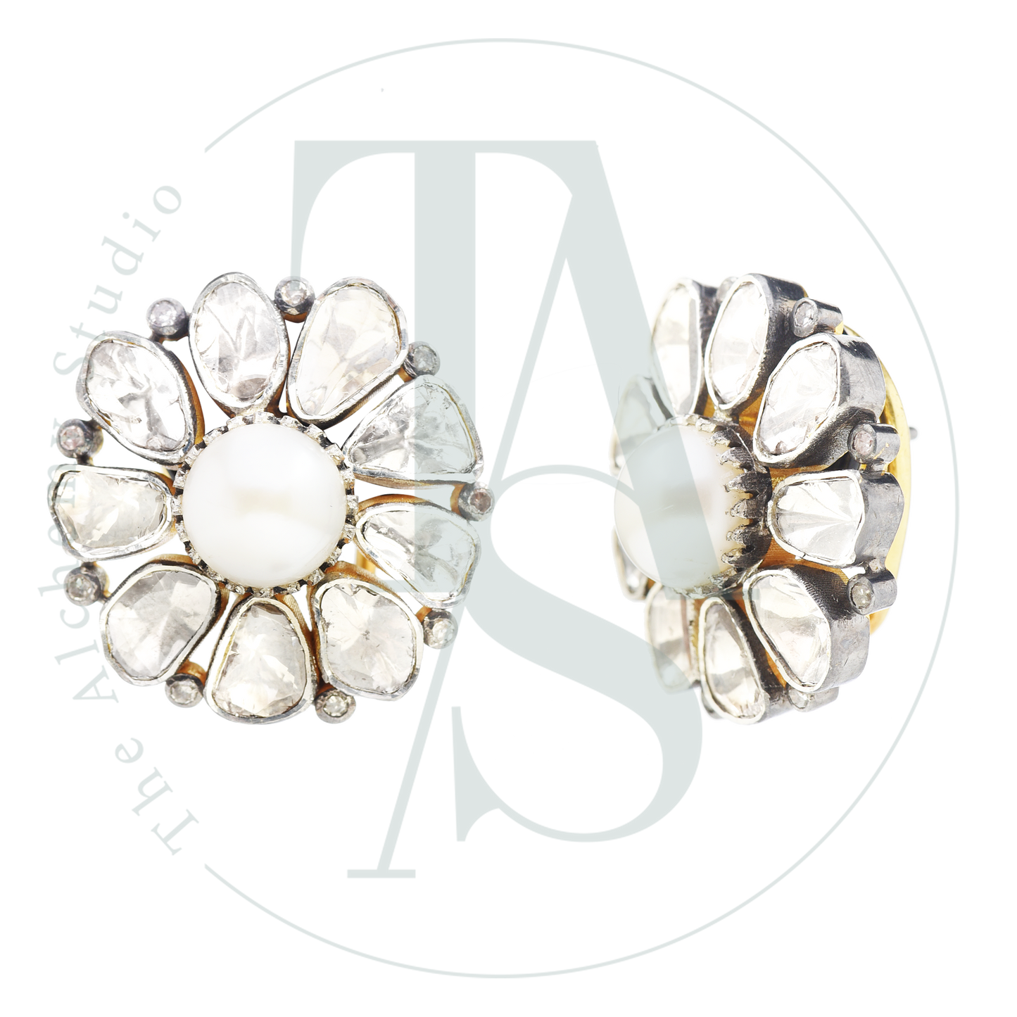 Amaraa Pearl and Uncut Diamond Earrings