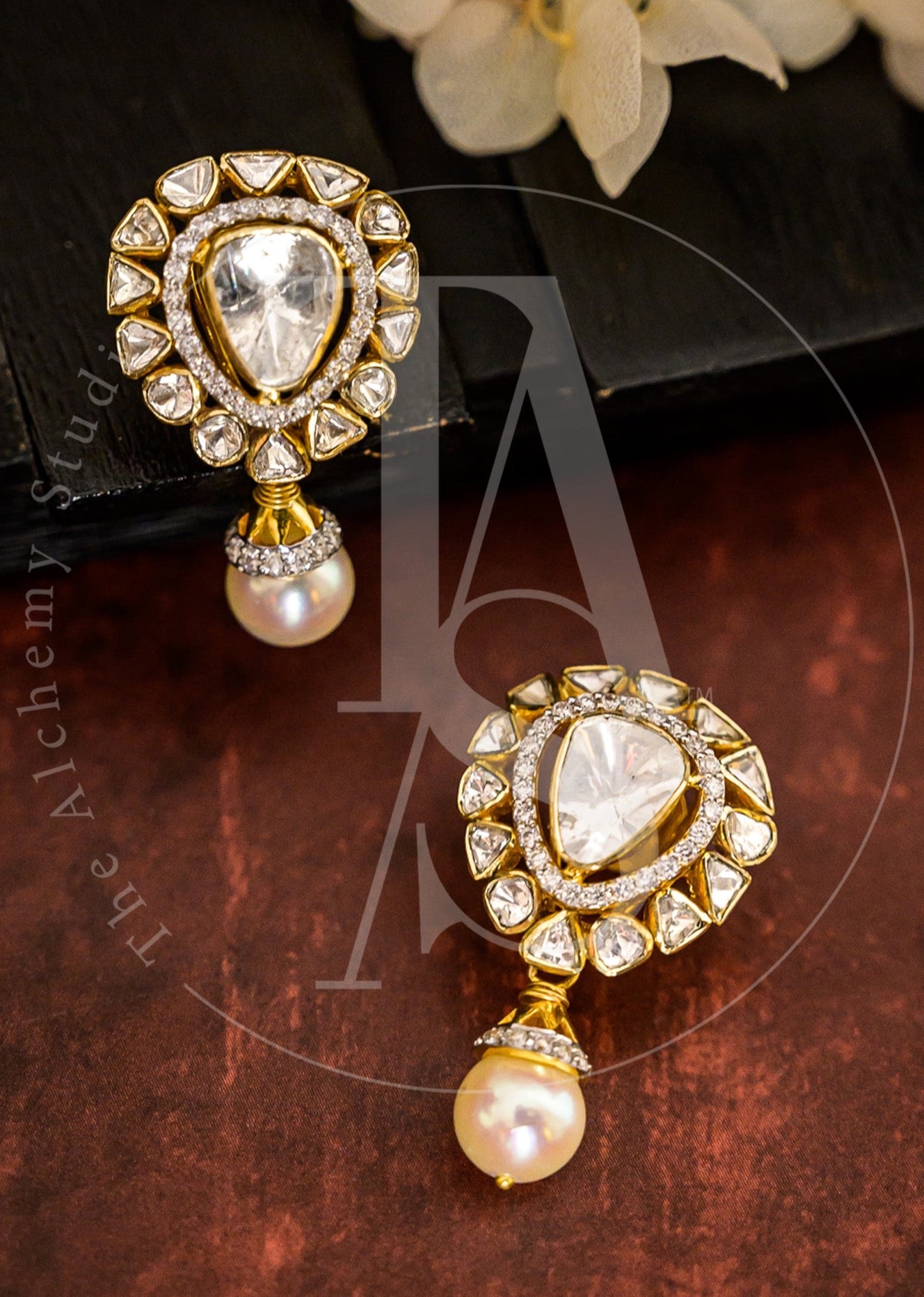 Tanvee Polki Studs with Pearl Drop