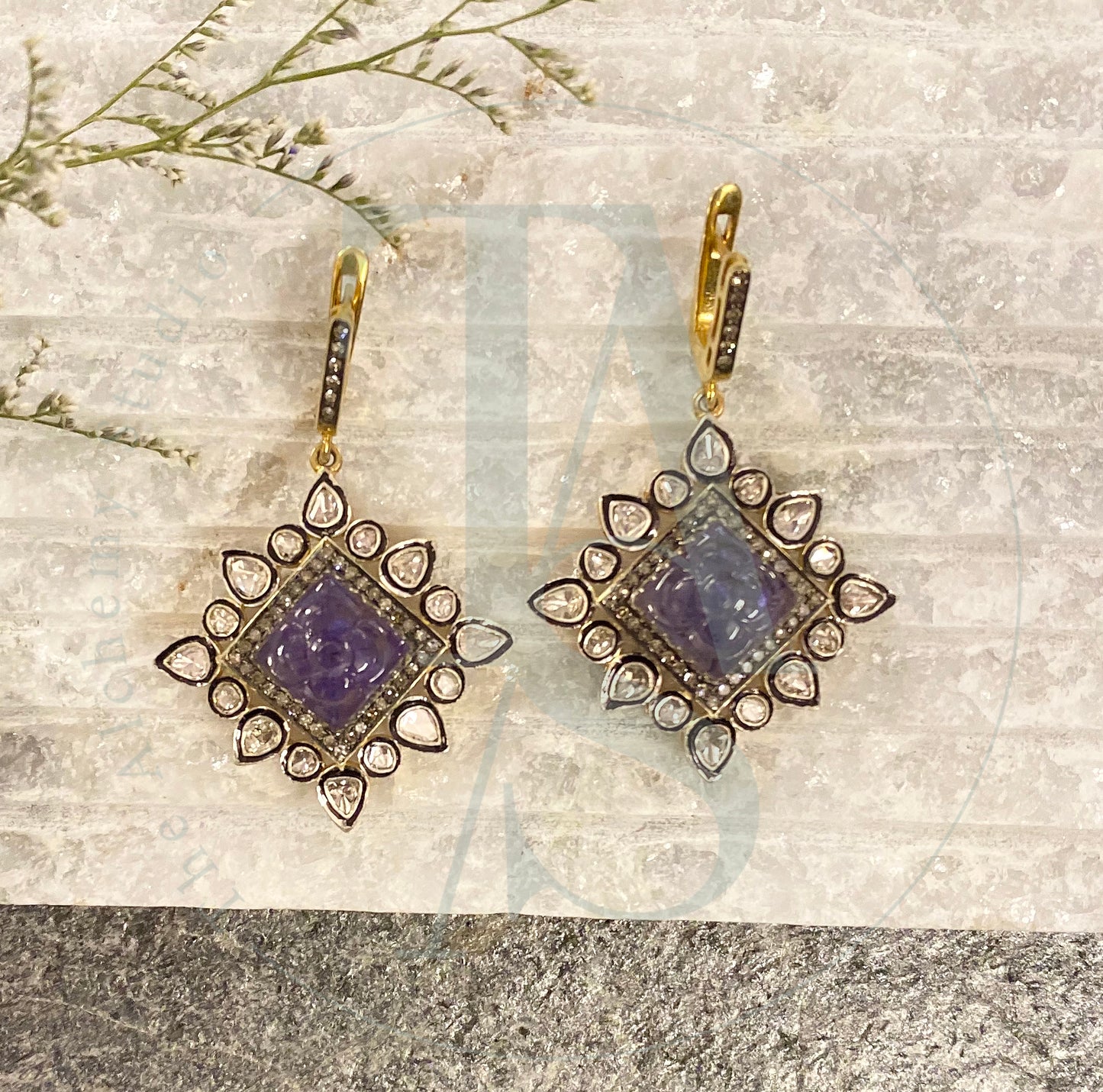 Viole Tanzanite and Uncut Diamond Earrings