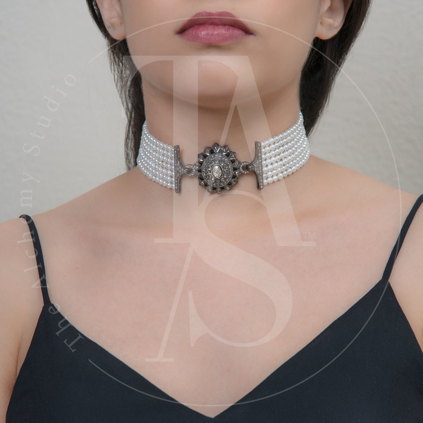 Grace Kelly Uncut Diamond and Pearl Choker
