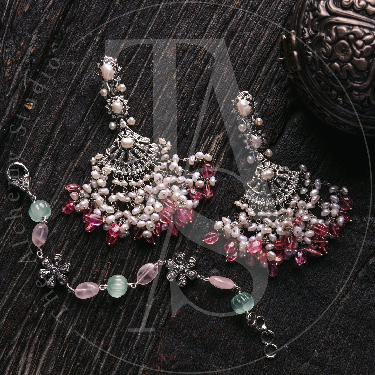 Pearl and Tourmaline Flare Fringe Earrings
