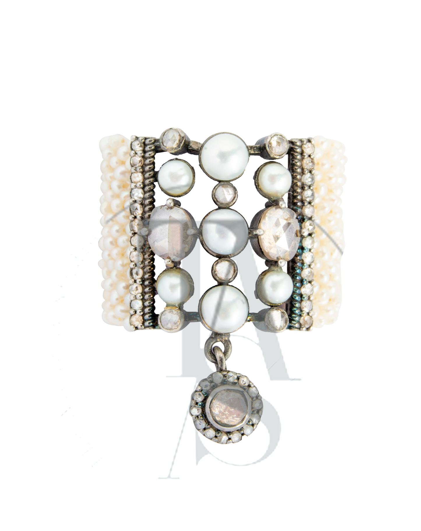 Woven Rose Uncut Diamond Pearl Ring