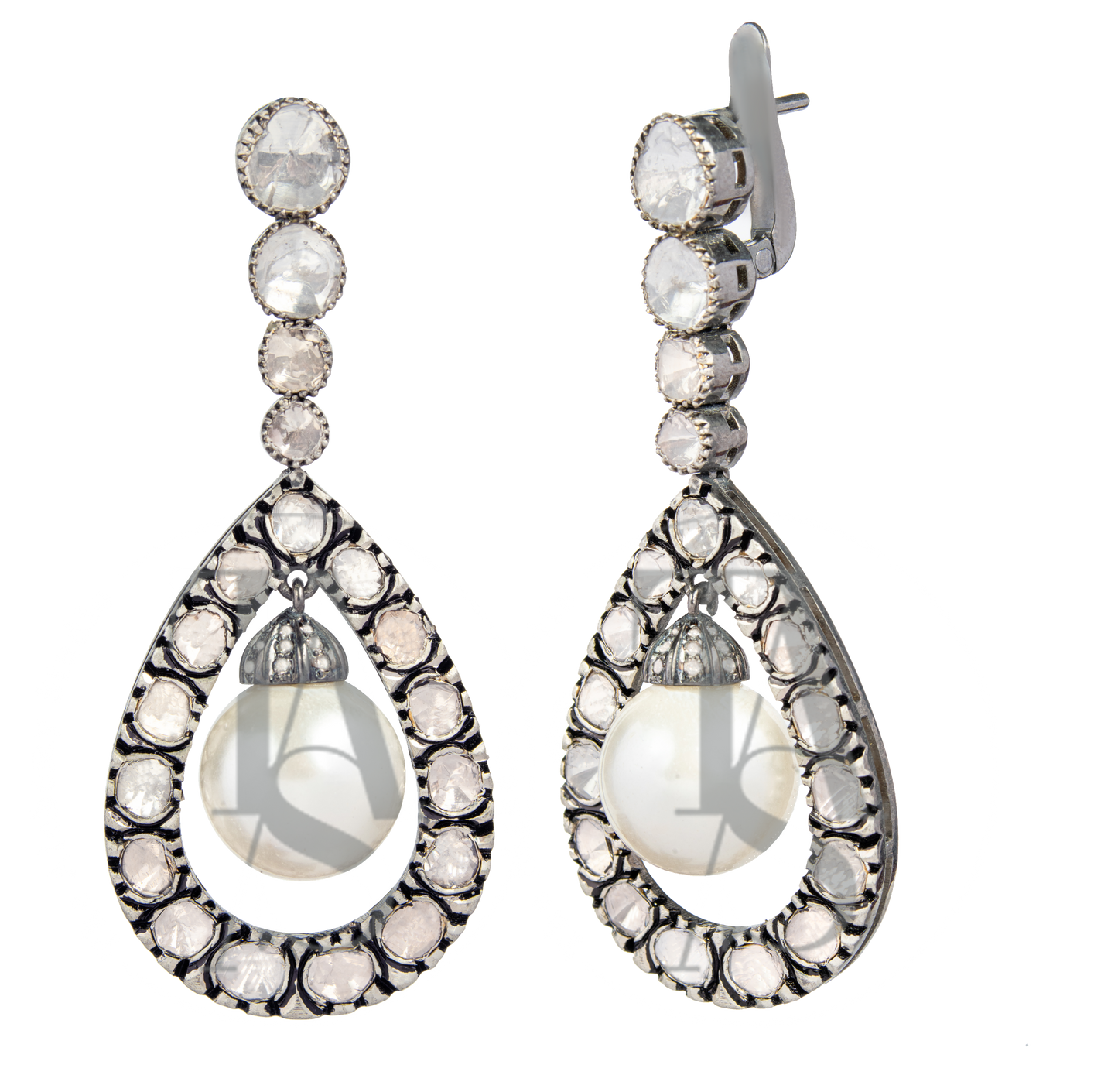 Stella Uncut Diamond and Pearl Earrings