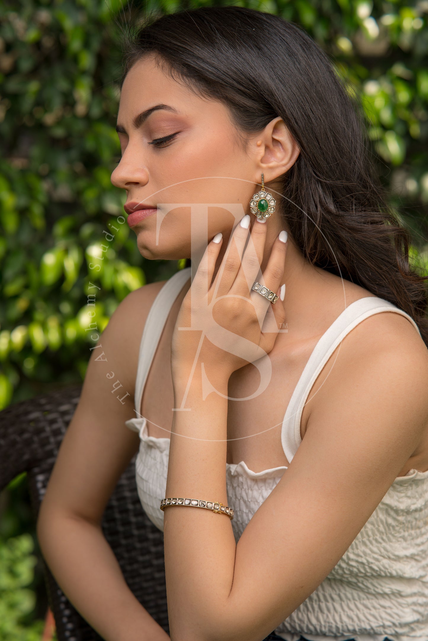 Arya Emerald and Uncut Diamond Earrings