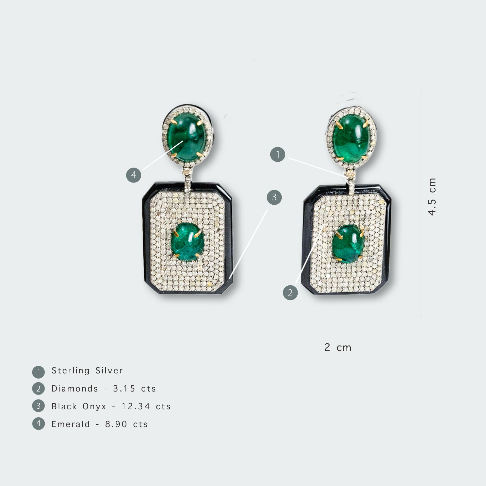 Zane Emerald Black Onyx Diamond Earrings
