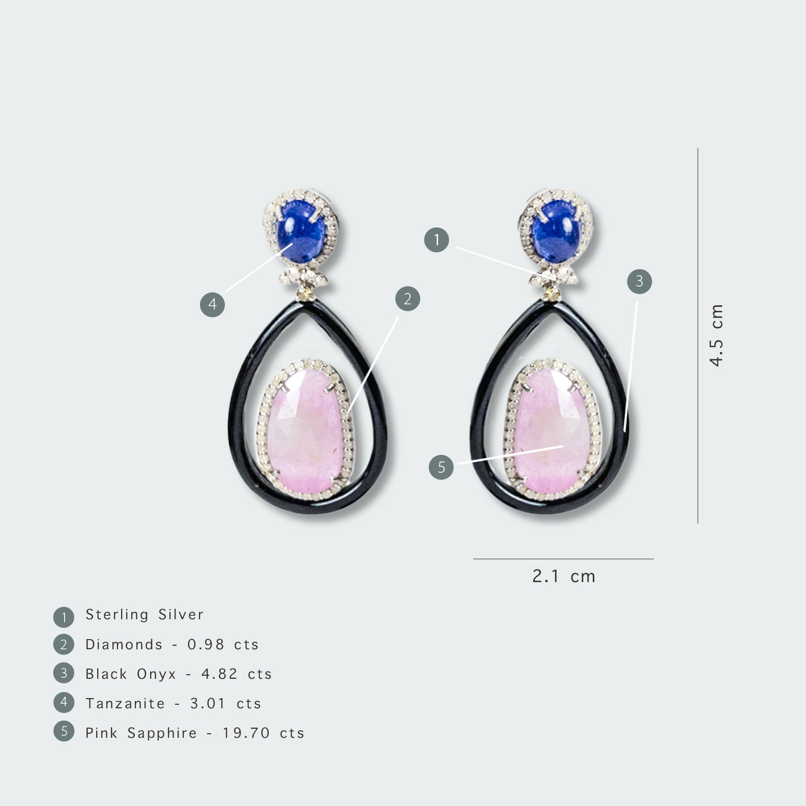 Olena Tanzanite Pink Sapphire Black Onyx Diamond Earrings