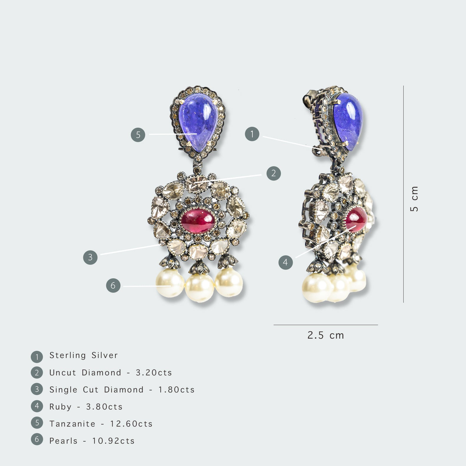 Sayra Ruby Tanzanite Polki Earrings