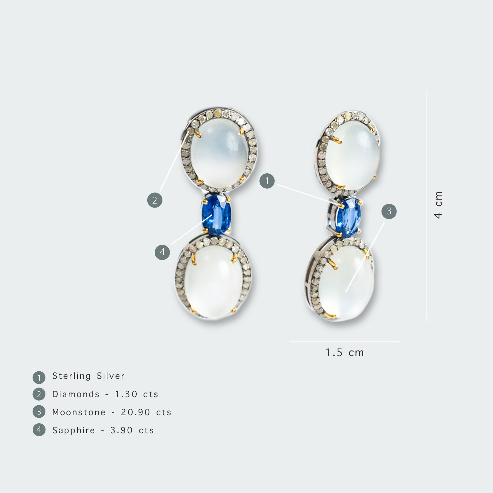 Lunar Sapphire Moonstone Diamond Earrings