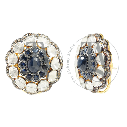 Astrales Flower Sapphire and Uncut Diamond Earrings