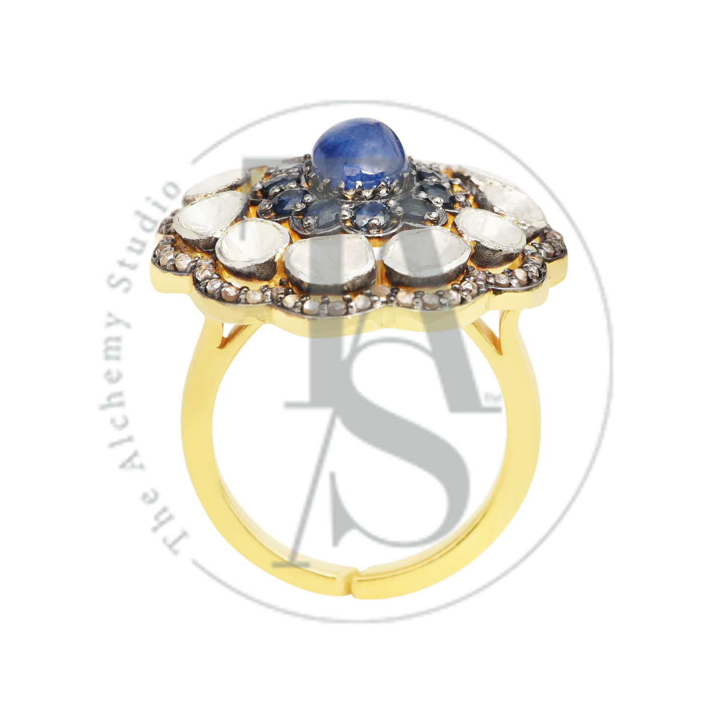 Astrales Flower Sapphire And Uncut Diamond Ring