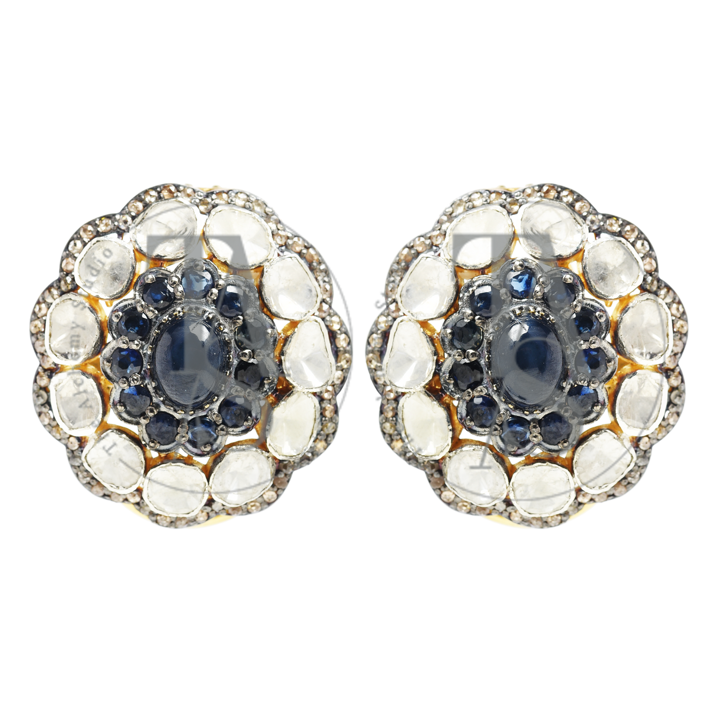 Astrales Flower Sapphire and Uncut Diamond Earrings