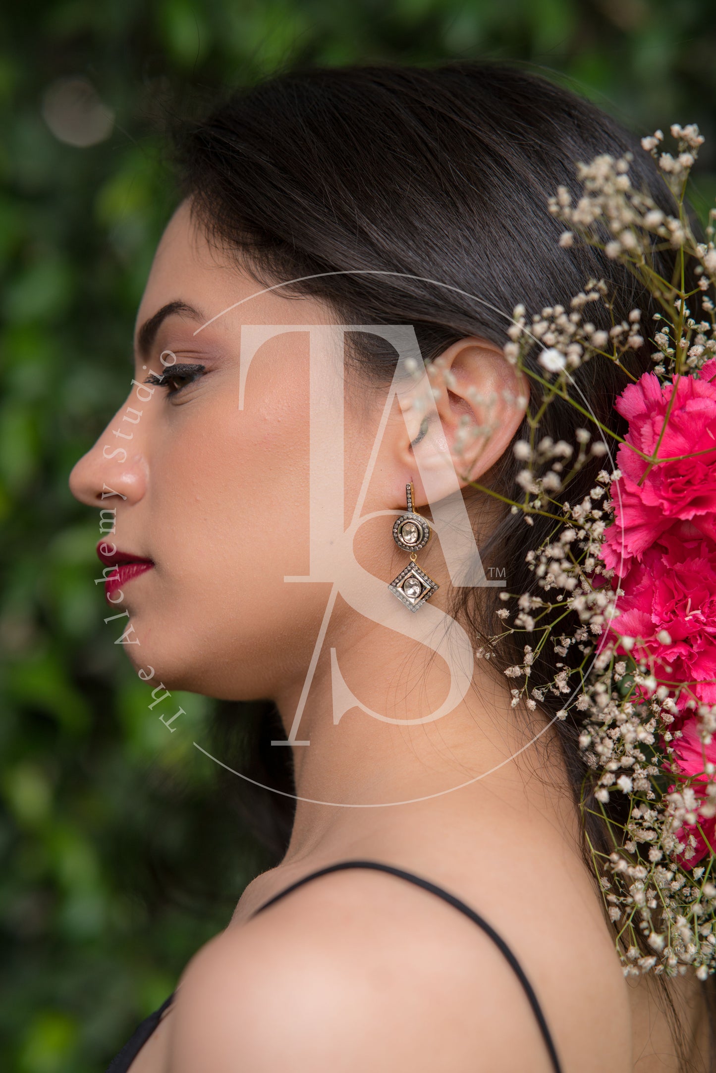 Jessica Round and Square Uncut Diamond Dangling Earrings