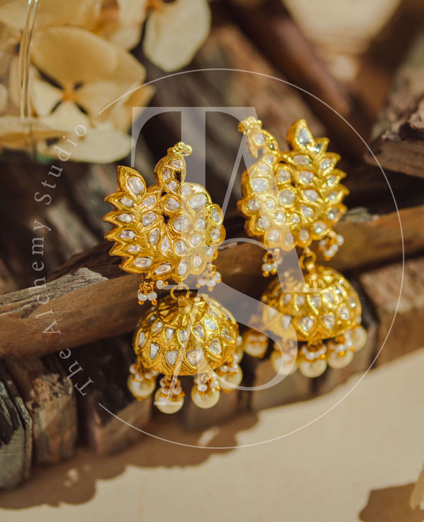 Peacock Uncut Diamond Jhumkis