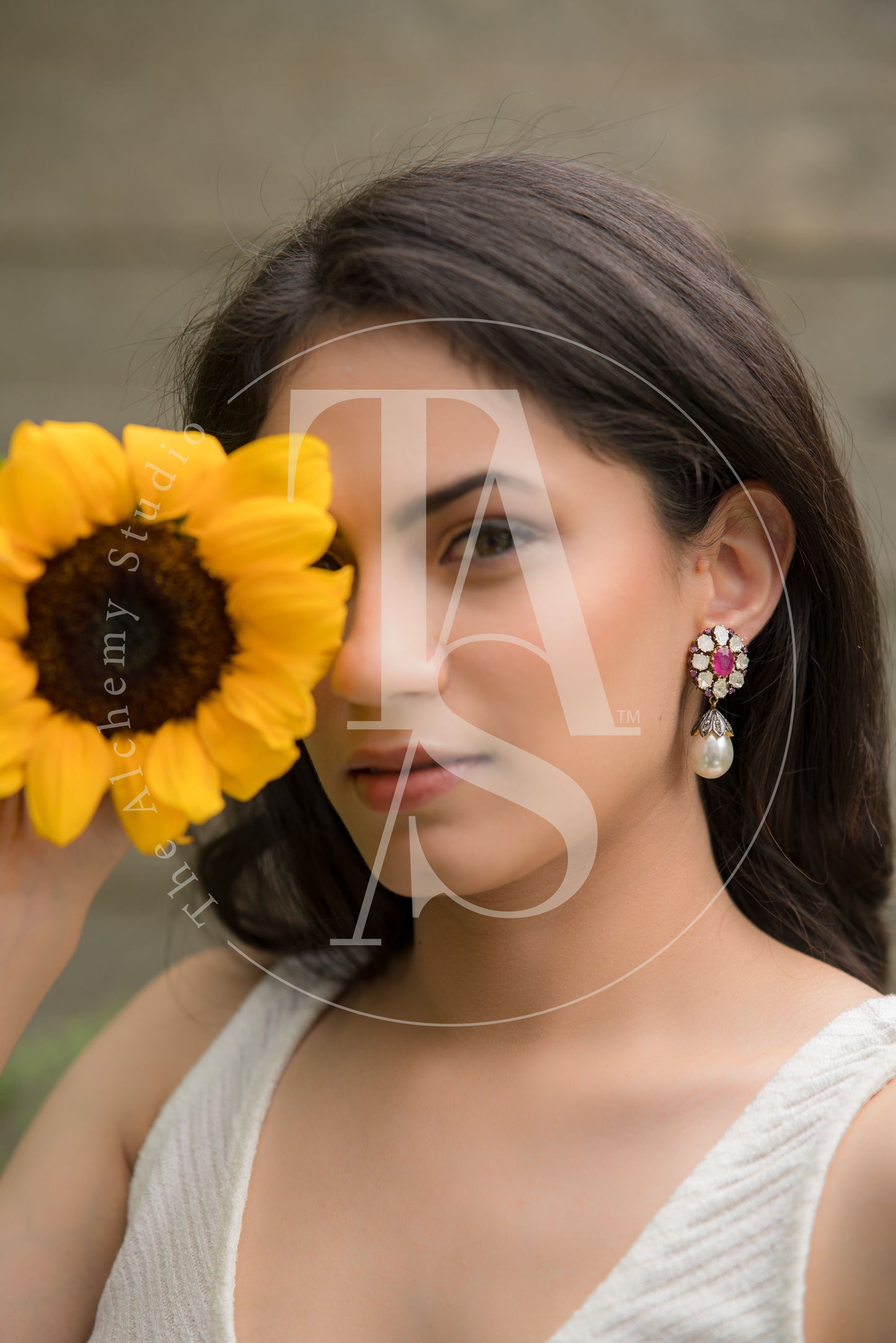 TAS Signature Ruby Uncut Diamond Flower Earrings