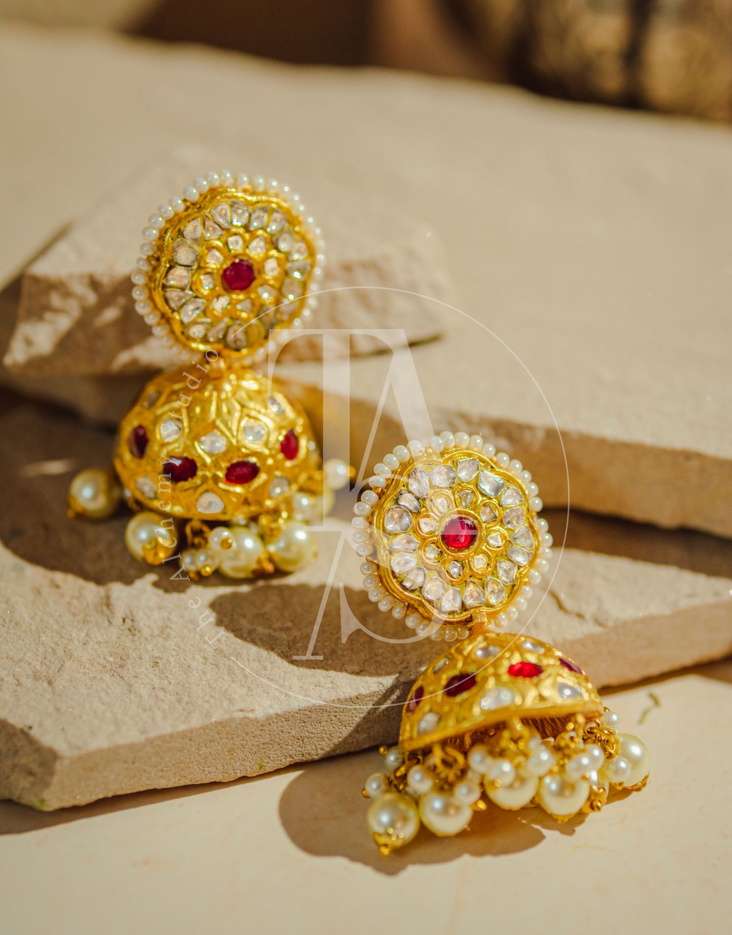 Ruby Bloom Uncut Diamond Jhumkis