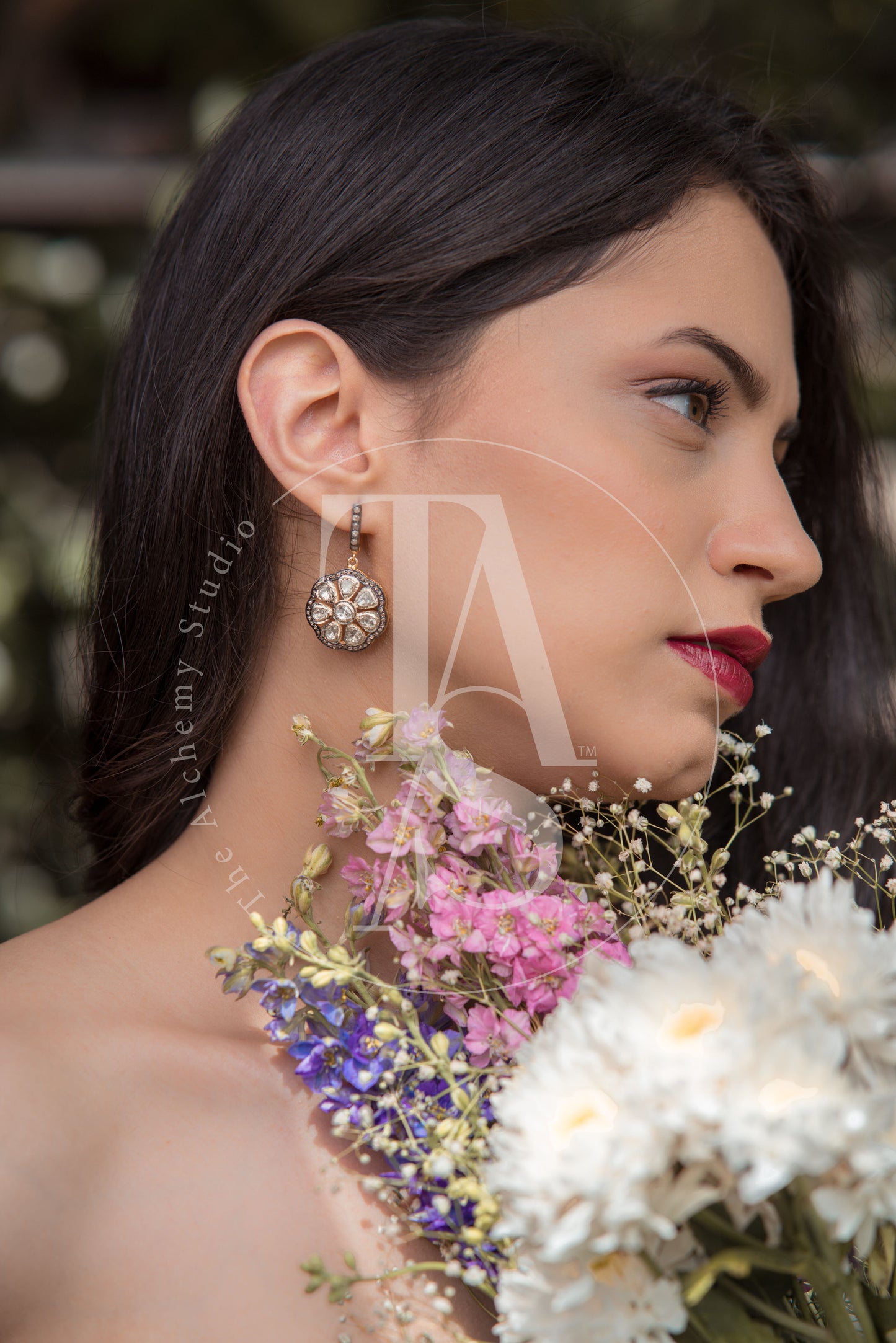 TAS Geo Flora Uncut Diamond Dangling Earrings