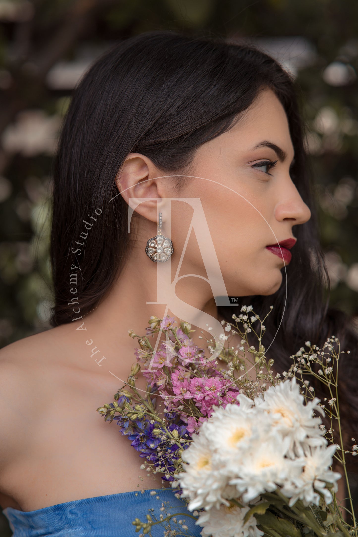 TAS Geo Flora Uncut Diamond Dangling Earrings