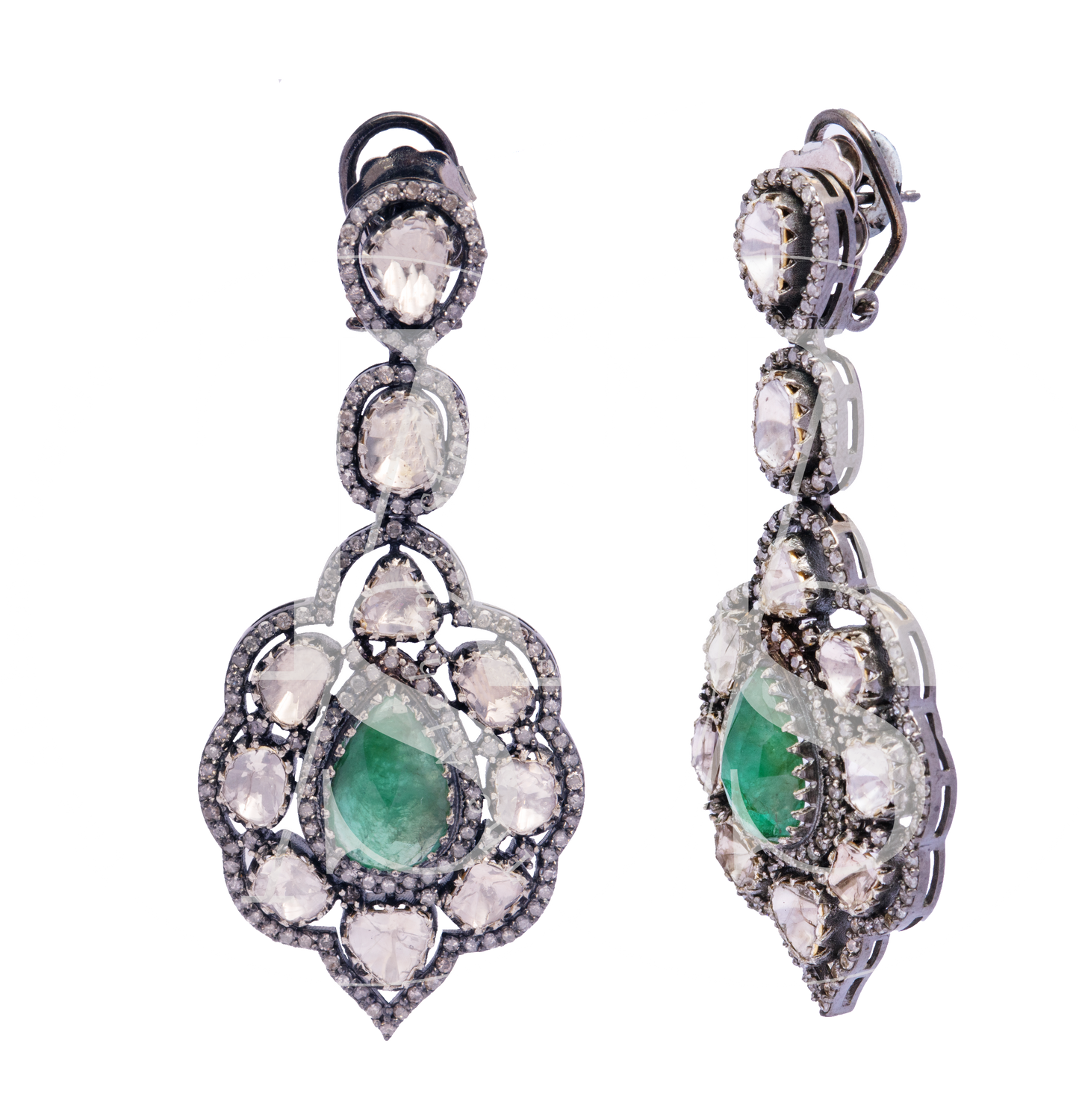 Victorian Clara Emerald Uncut Diamond Earrings