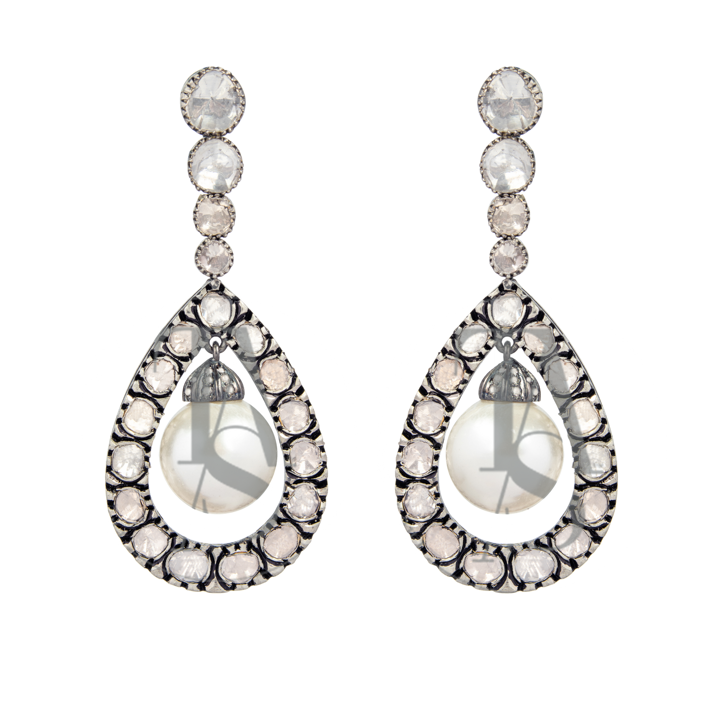Stella Uncut Diamond and Pearl Earrings