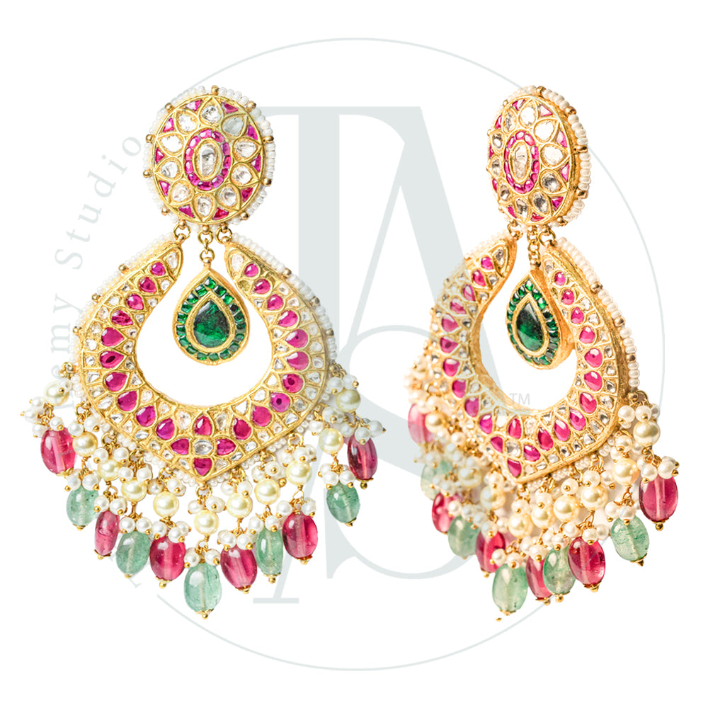 Arya Emerald and Uncut Diamond Earrings