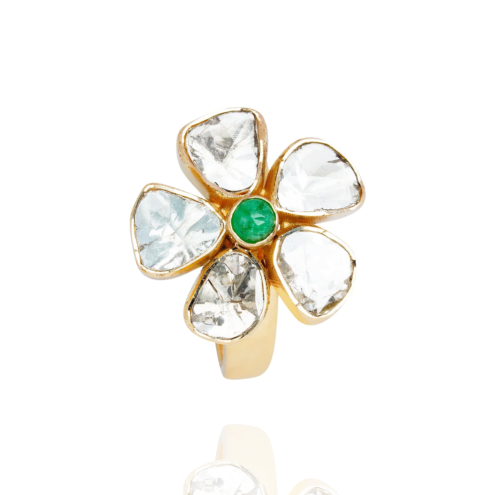 Petite Fleur Polki emerald Ring