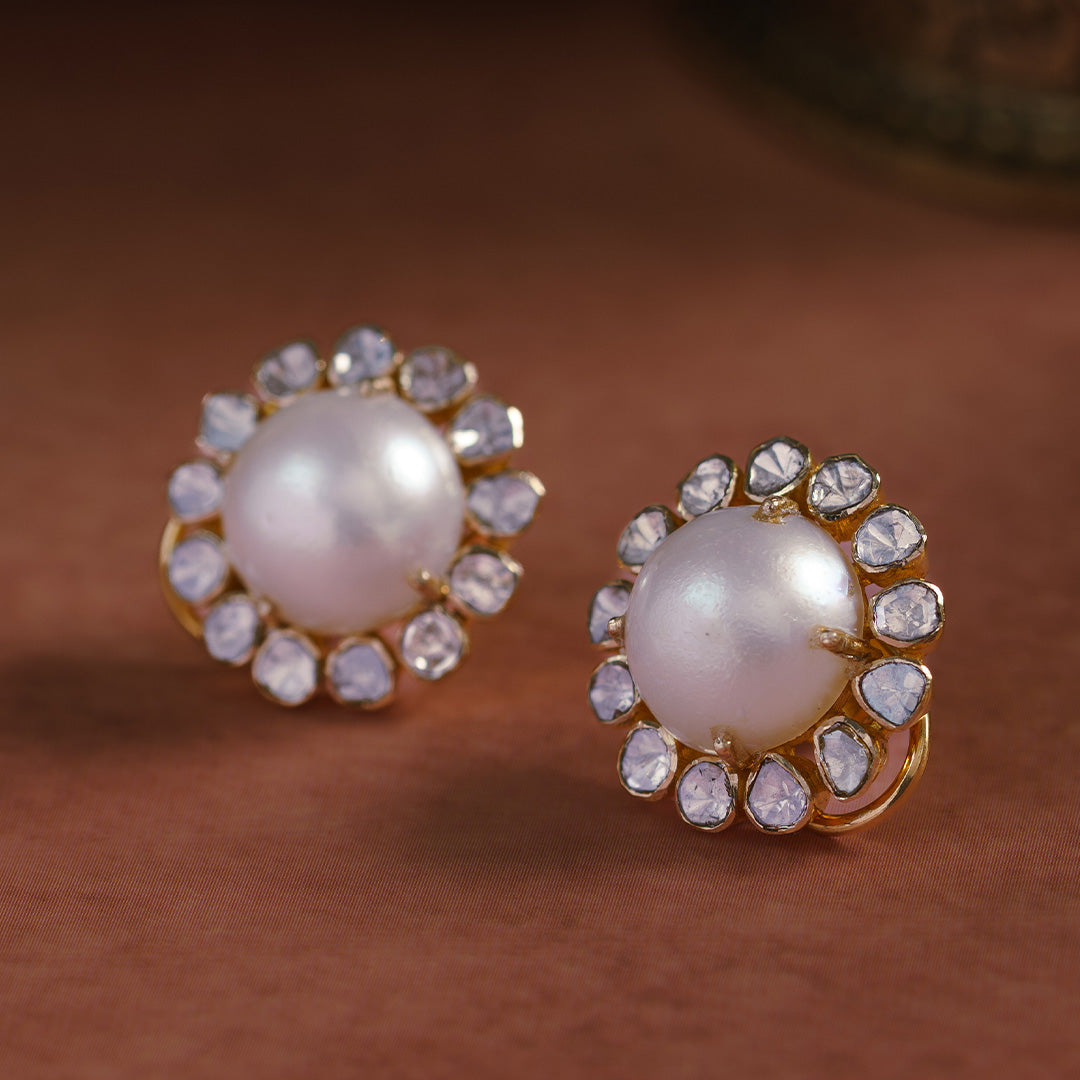 Sitara Polki Pearl Earrings