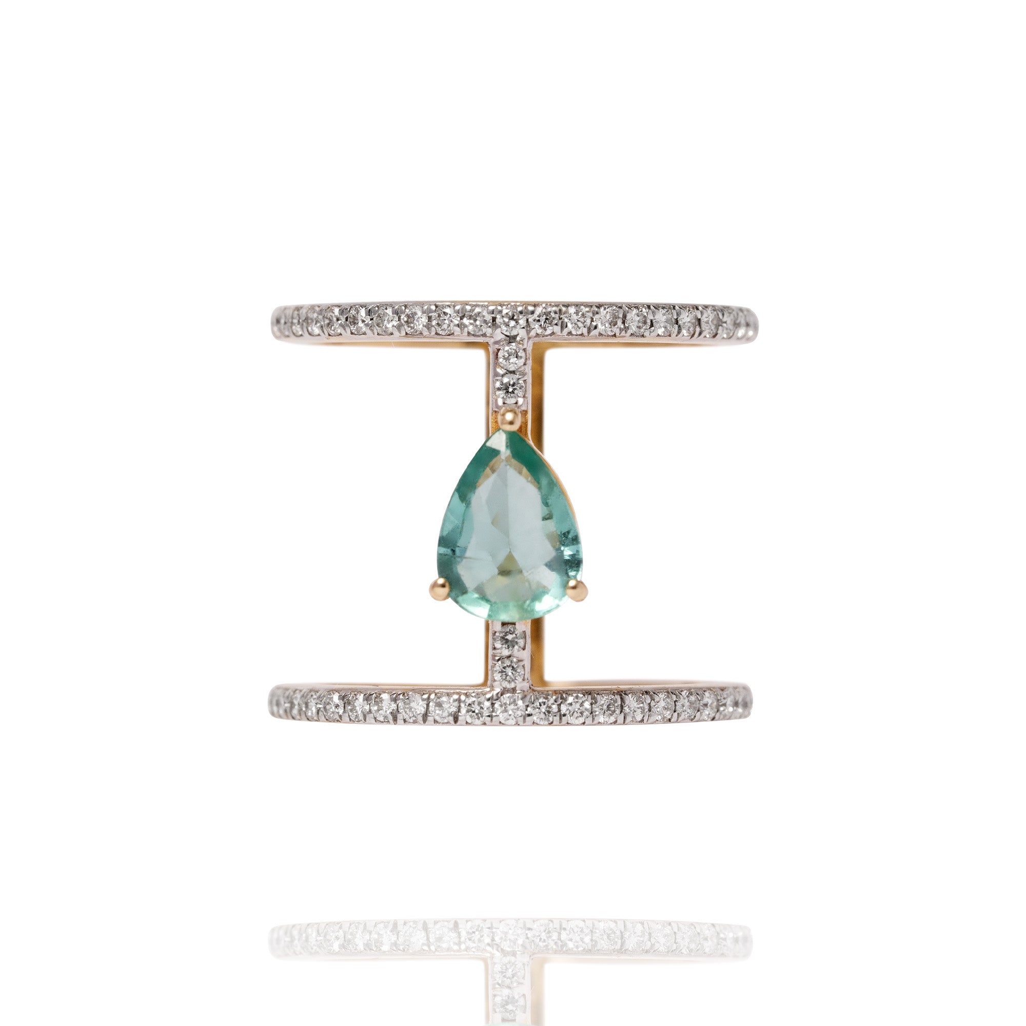Ariadne Diamond Emerald drop ring